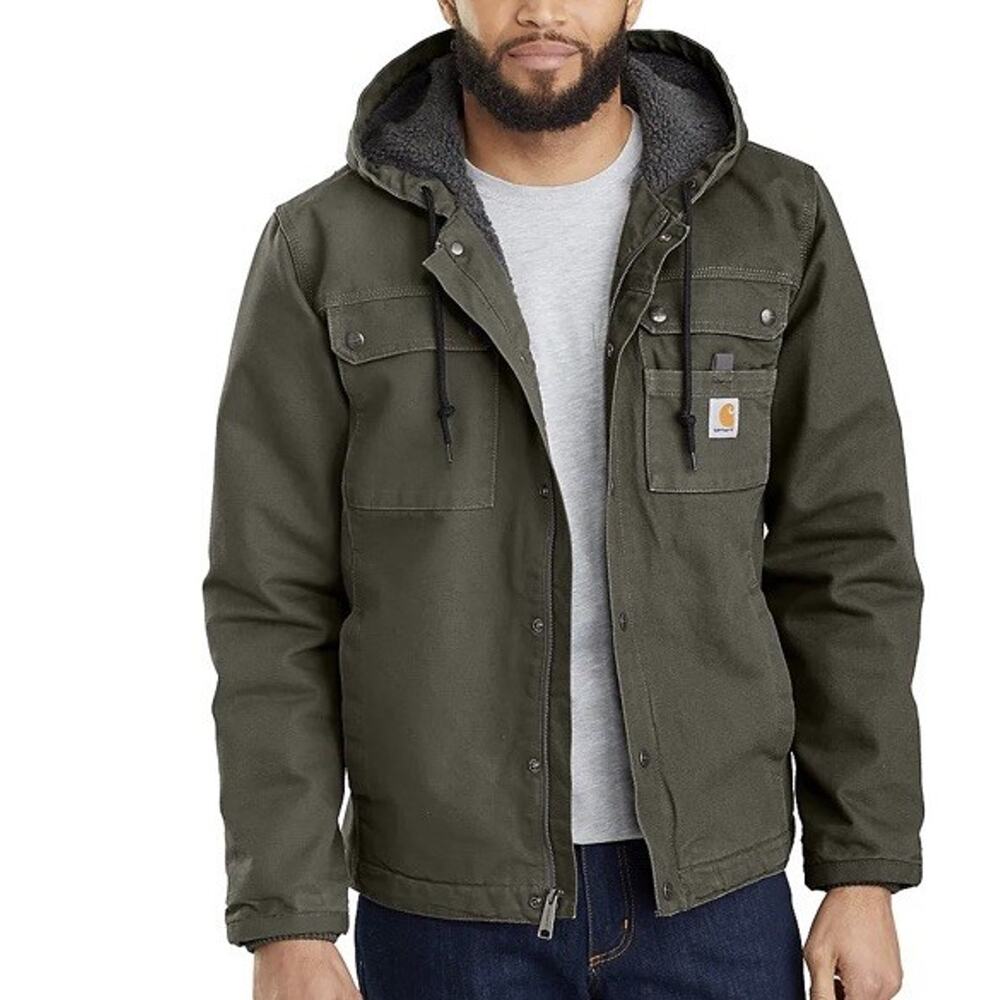Carhartt Men’s Washed Duck Sherpa-Lined Relaxed Fit Utility Jacket Moss Size S - Picture 12 of 12
